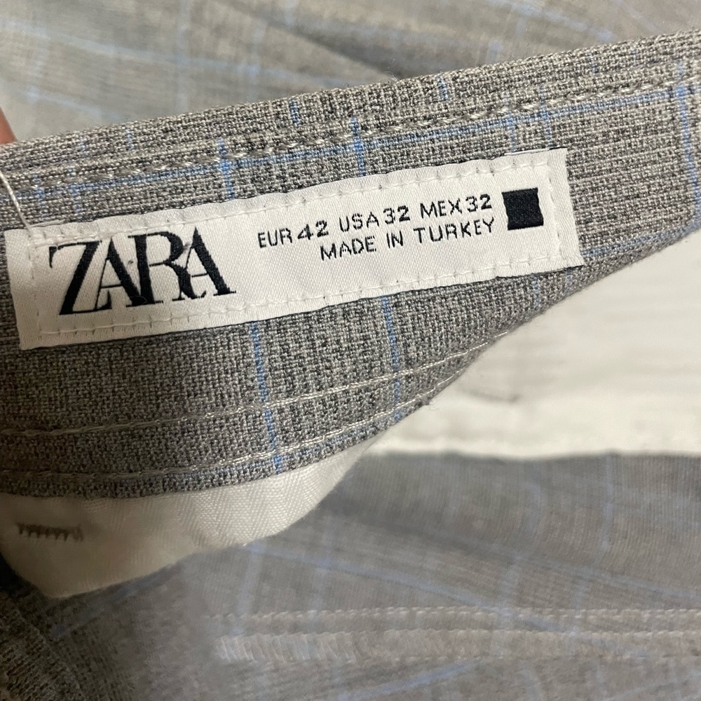 Zara Plaid Dress Pants Mens 32 Gray Slim Fit Ankle Flat Front Stretch - Picture 2 of 7